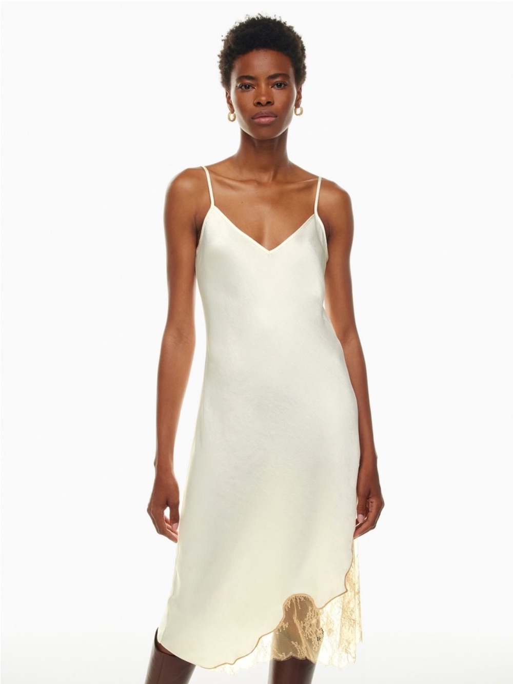 Aritzia Wilfred Sonnet Satin Slip Midi Dress in Birch